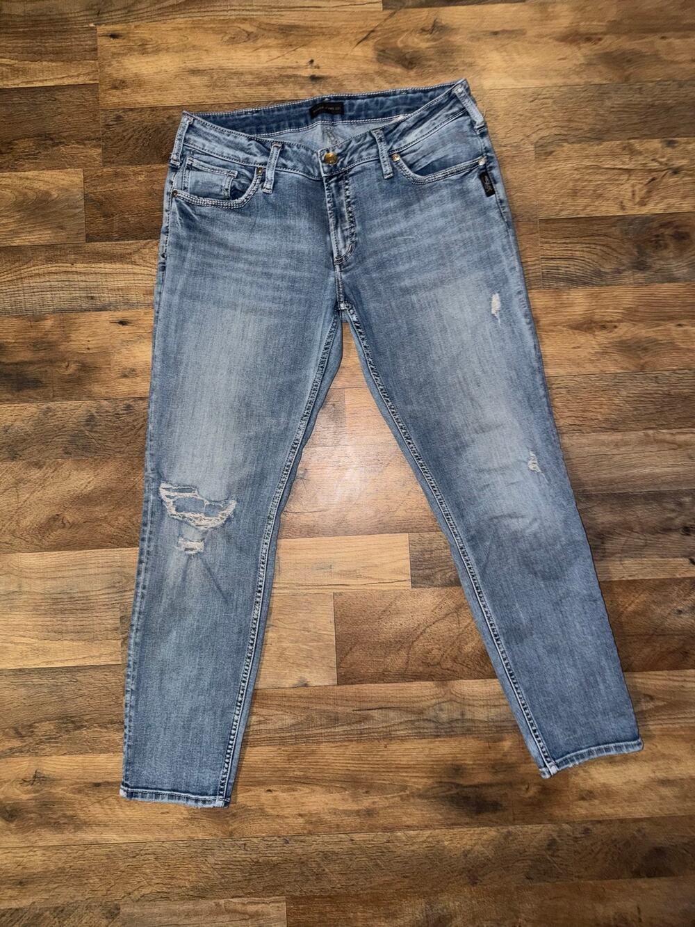 Silver jeans co women’s distressed boyfriend blue jeans
